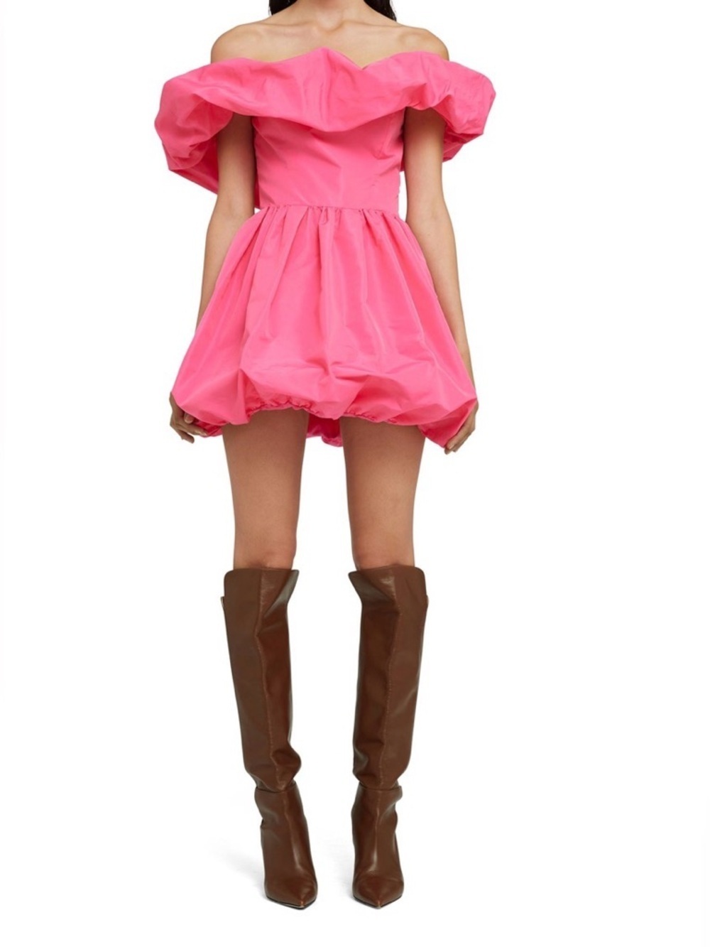 MSGM Off-Shoulder Bubble Mini Dress in Bright Pink